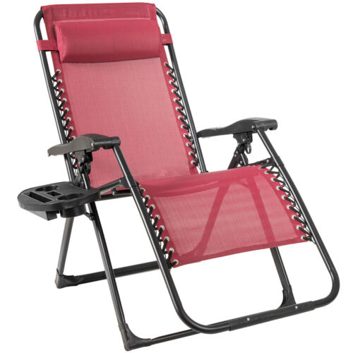 Zero Gravity Chair Oversize Lounge Chair Patio Heavy Duty Folding Recliner Red