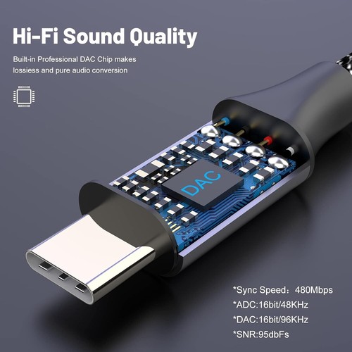 Câble audio stéréo 3M USB C vers 3,5 mm polyvalent - Compatible avec Galaxy et autres - Photo 6 sur 12