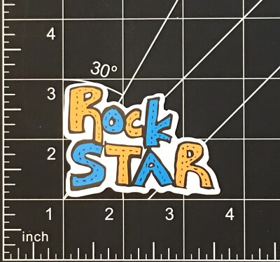 Rock Star Vinyl Sticker Orange Blue Lettering Music Durable Waterproof Sunproof