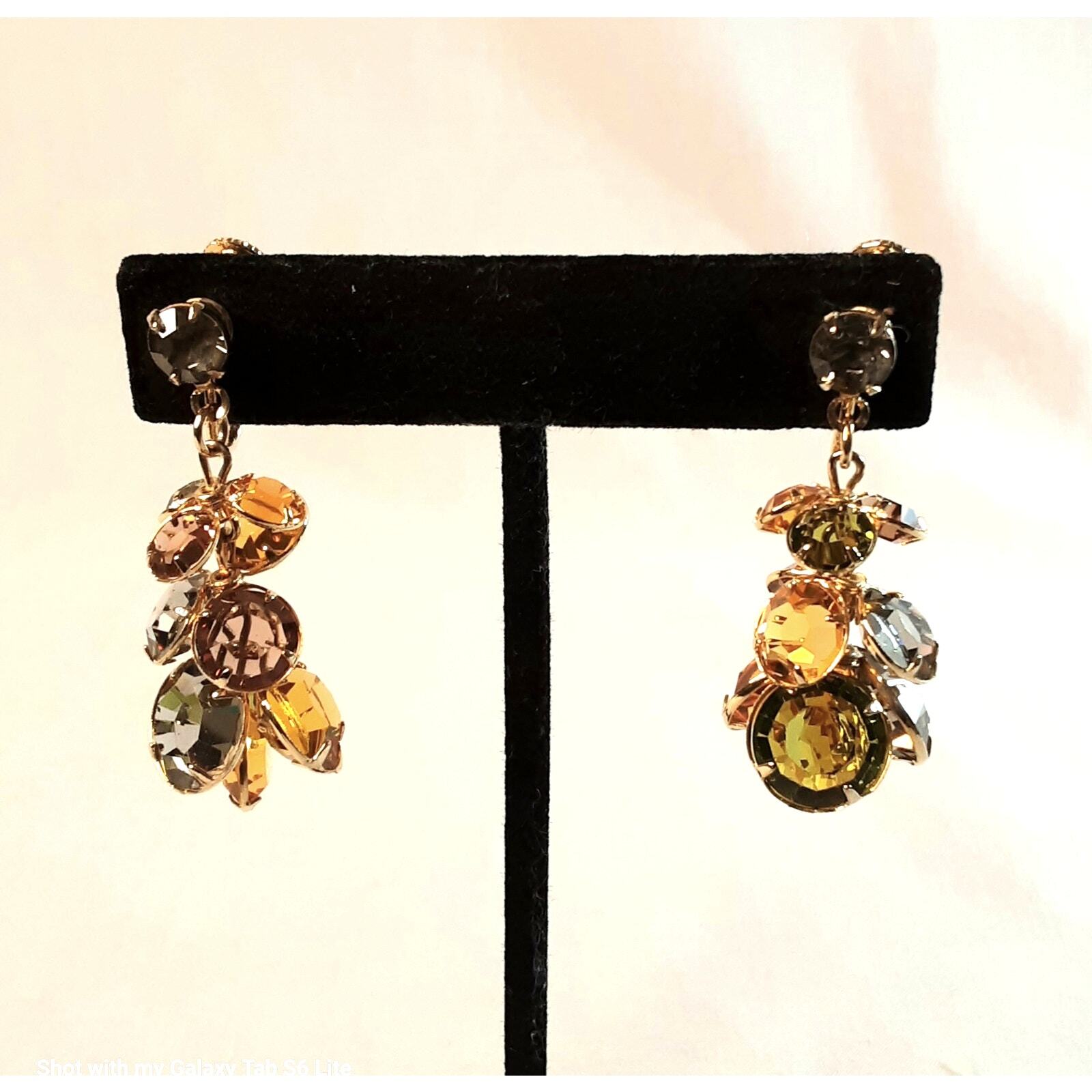 Dangle Drop Earrings Multicolor Cluster Round Fac… - image 2