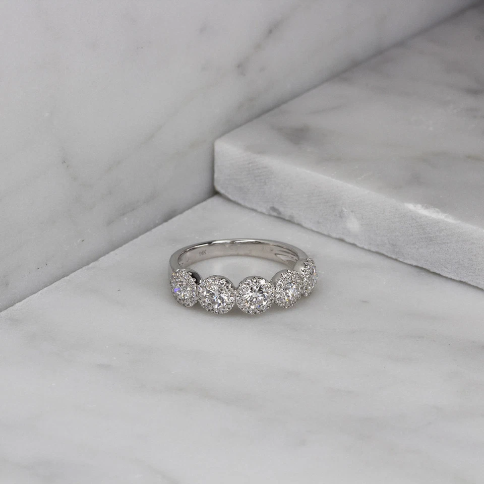 1.25 TCW 14K Yellow Gold 5 Stone Round Diamond Engagement Wedding Ring Band - Image 4 of 4