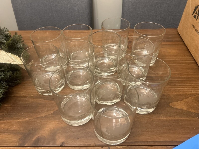 FULL SET Garrick 12 Days of Christmas Etched Old Fashioned Glasses 1975 France