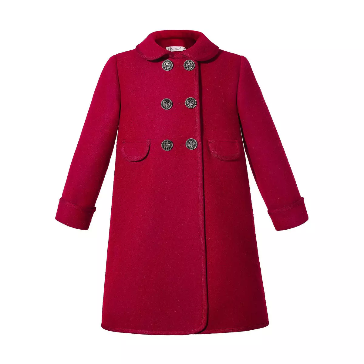 Girls Fleece Double Breasted Button Polyester Solid Red Winter