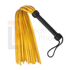 BDSM Real Leather Flogger, Yellow Cowhide Leather 25 Falls Black handle Sex