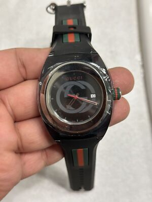 New Gucci Sync XXL YA137101 Black Rubber Band Black Dial Unisex