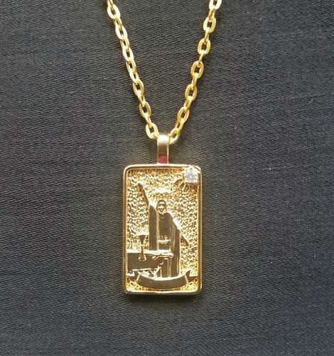 Magus/Magier Tarot Karte vergoldet Anhänger Halskette, Zirkonia, 20" Kette - Bild 2 von 11