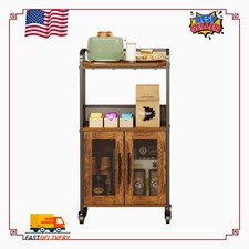 Small Coffee Bar Cabinet, 3-Tier Rolling Coffee Cart with Storage, Rustic Brown