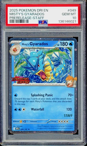 Misty's Gyarados 049/182 Prerelease STAFF Pokemon Destined Rivals PSA 10