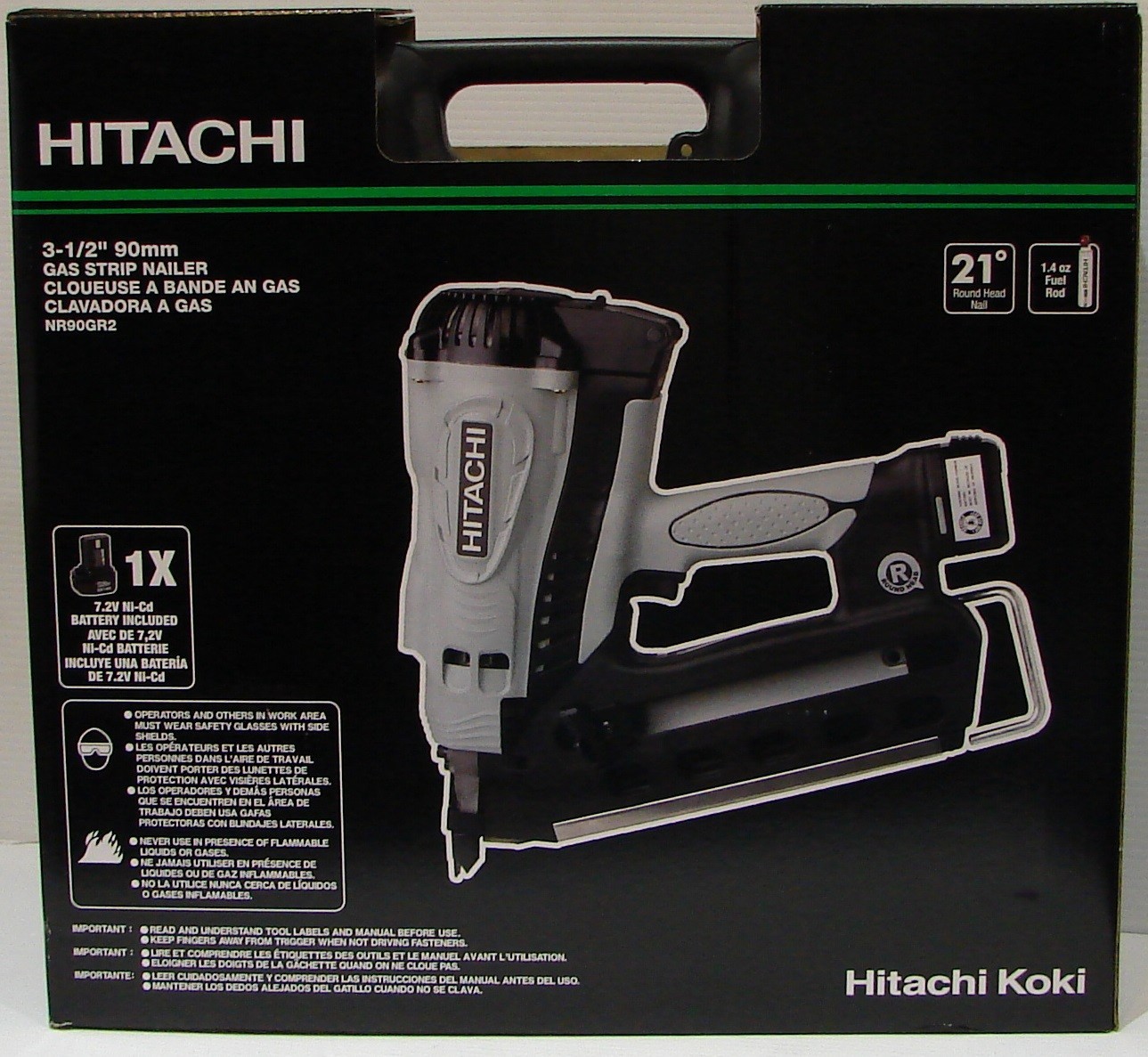 Hitachi NR90GR2 Gas Powered Cordless Framing Nail Gun Brand 