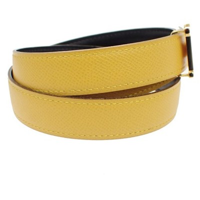 HERMES Logo Constance H Buckle Belt Size 65 Leather Yellow  display picture 2