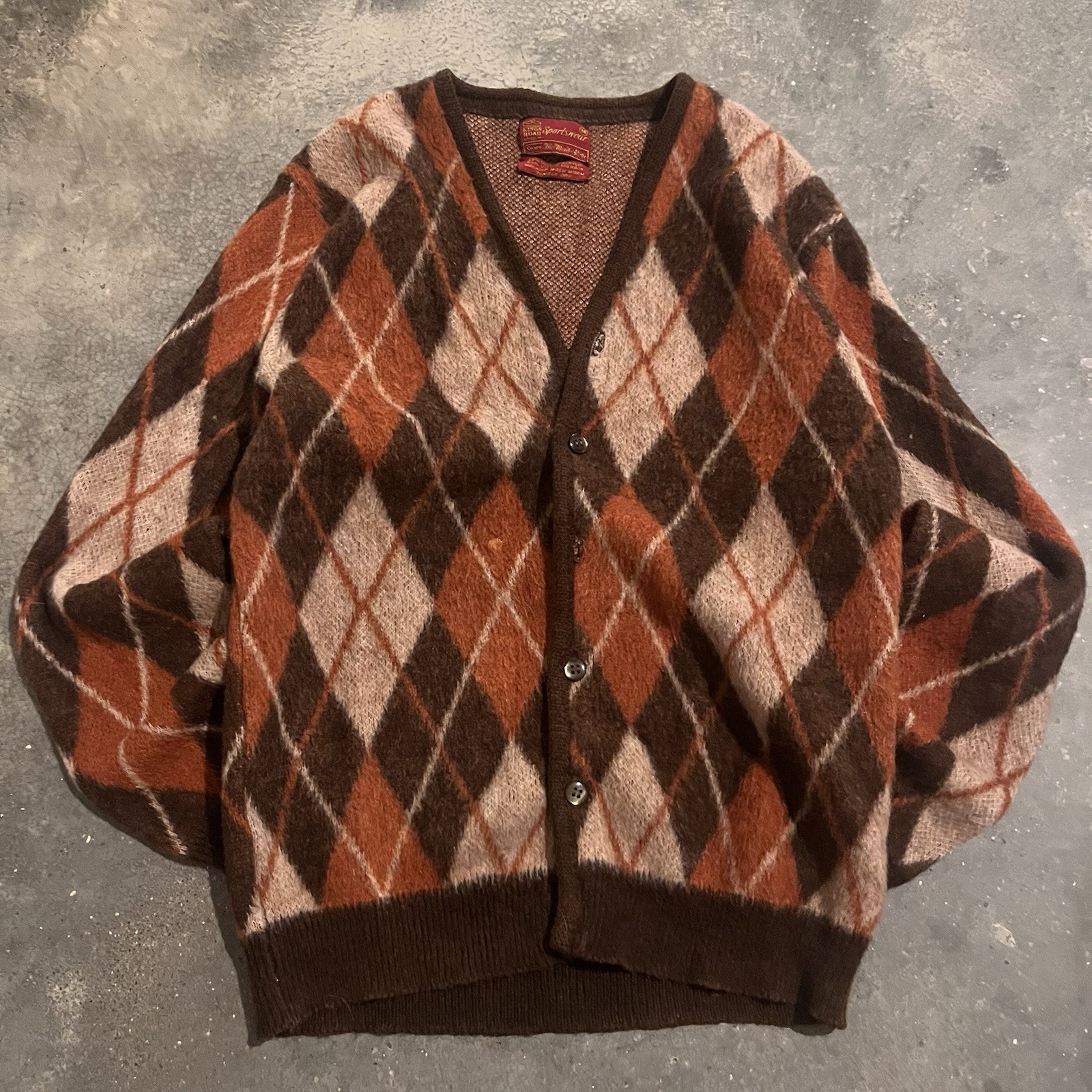 Vintage 60s Sears mohair shaggy cardigan argyle pattern grunge Kurt Colbain