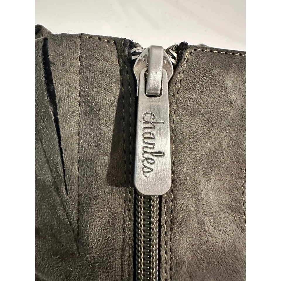 Charles Olive Gamuza Botines con Cordones y Tachuelas - NUEVO - Botas de Moda para Mujer Foto 4 de 4