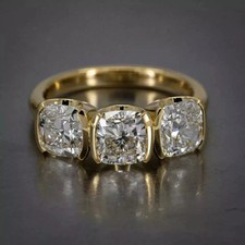 3 Ct Cushion lab Created Diamond Wedding Bezel Set Ring 14k Yellow Gold Plated