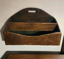 Antique 19th C Primitive Large 2-Tier Wall Box / Shelf Early Wood Caddy