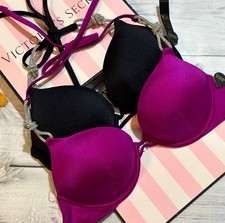 Victorias Secret Shine Rope Swim Bombshell Add-2-cups Push-up Berrylisious Black