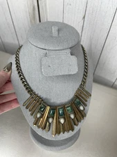 American Western Bronze Egyptian Style Mineral White Drop Cloud Stone Necklace