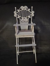 Vintage Miniature Dollhouse Furniture White Wire Wicker CHAIR Victorian