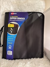New Avery Zipper Binder 2" Round Ring Zipper Binder Black 6 Pocket Expanding