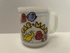 Vintage Glasbake Pac-Man Video Game Milk Glass Signed Cup Mug Midway Games Mint