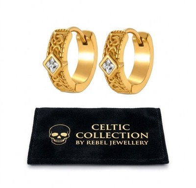 Herren 18 Karat Gold Xp keltischer Diamant Band Ohrring Creolen Huggies Edelstahl 