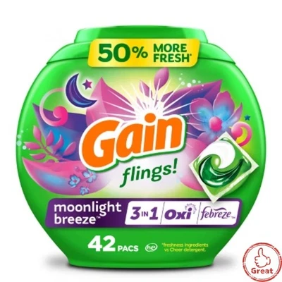 Gain Flings Moonlight Breeze HE Compatible Liquid Laundry Detergent Soap Pacs