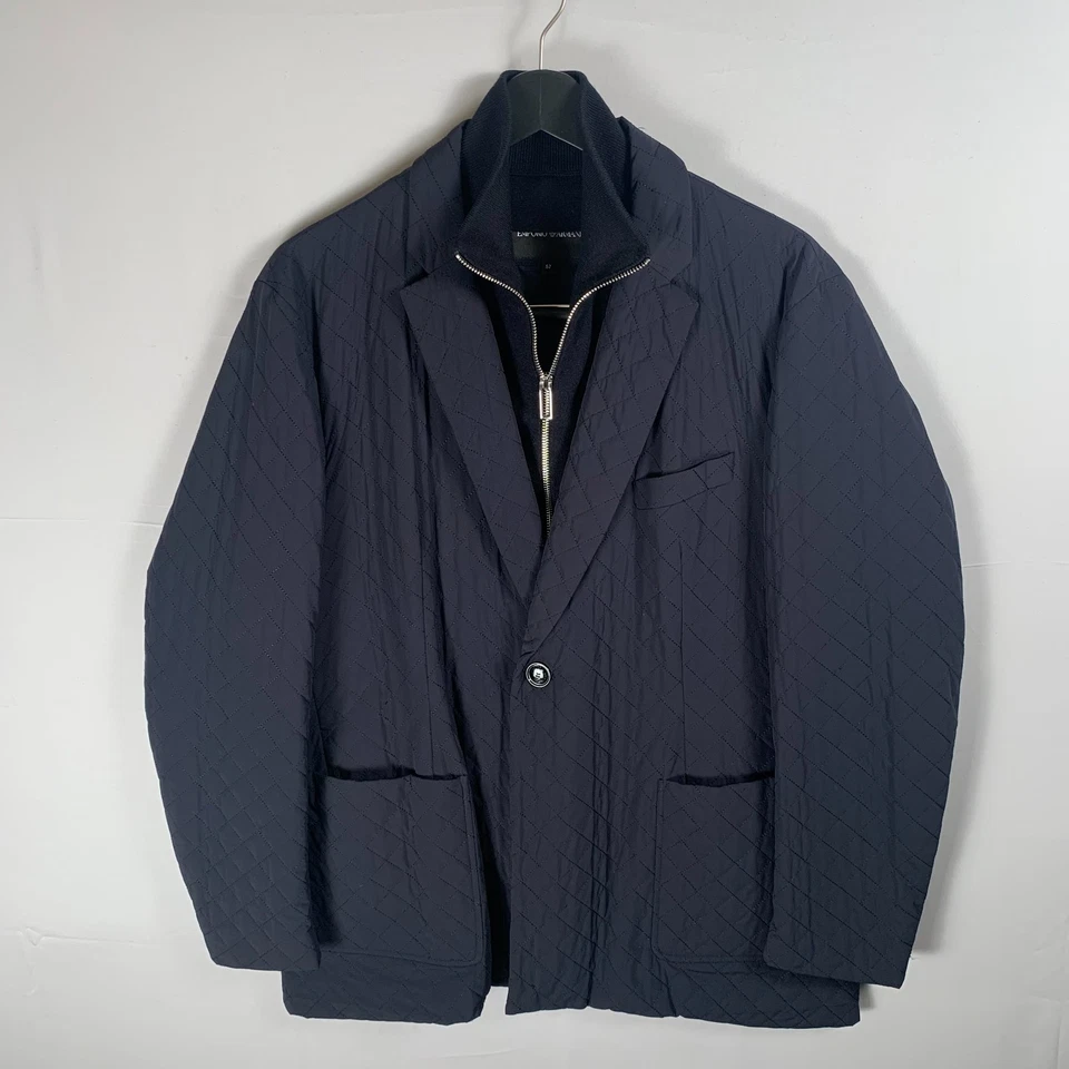 Chaqueta acolchada para exteriores Emporio Armani para hombre 52 azul forro extraíble cuello con cremallera Foto 4 de 4