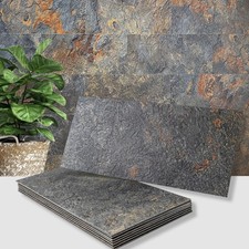 6 x 12 Rust Slate Peel and Stick Backsplash Wall Tiles, PVC Faux Stone Stick ...