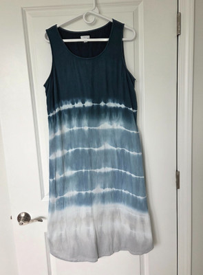 Purejill Dress Women M Beach Boho Vacation Breathable Midi Blue Tie-Dye Resort