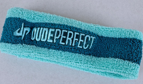 DUDE PERFECT Turquoise Terry Cloth Sweat Headband OSFA Unisex Embroidered
