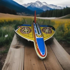 JX 37 World Jet Lines Toy Kaleidoscope Airplane Tin Litho Vintage 6" Complete