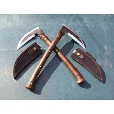 Custom Handmade Carbon Steel Blade Pair Of Kama Axes - Hunting Axe Camping