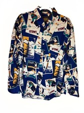 VTG 90s Chaps Ralph Lauren Ski Poster Men L Button Up Shirt USA All Over Print