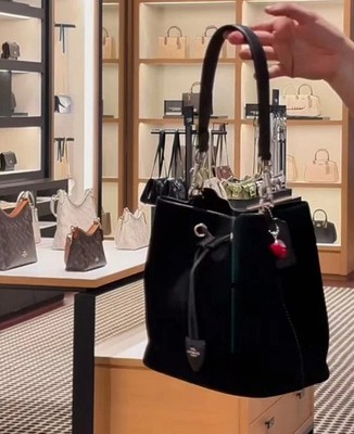 Coach CCZ89 Rowan Bucket Bag With Cherry Charm Suede Smooth