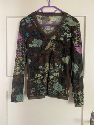Vintage 90s Mesh Top Sheer Pailletten Y2K Phoebe Buffay Style Gr. M/L Boho