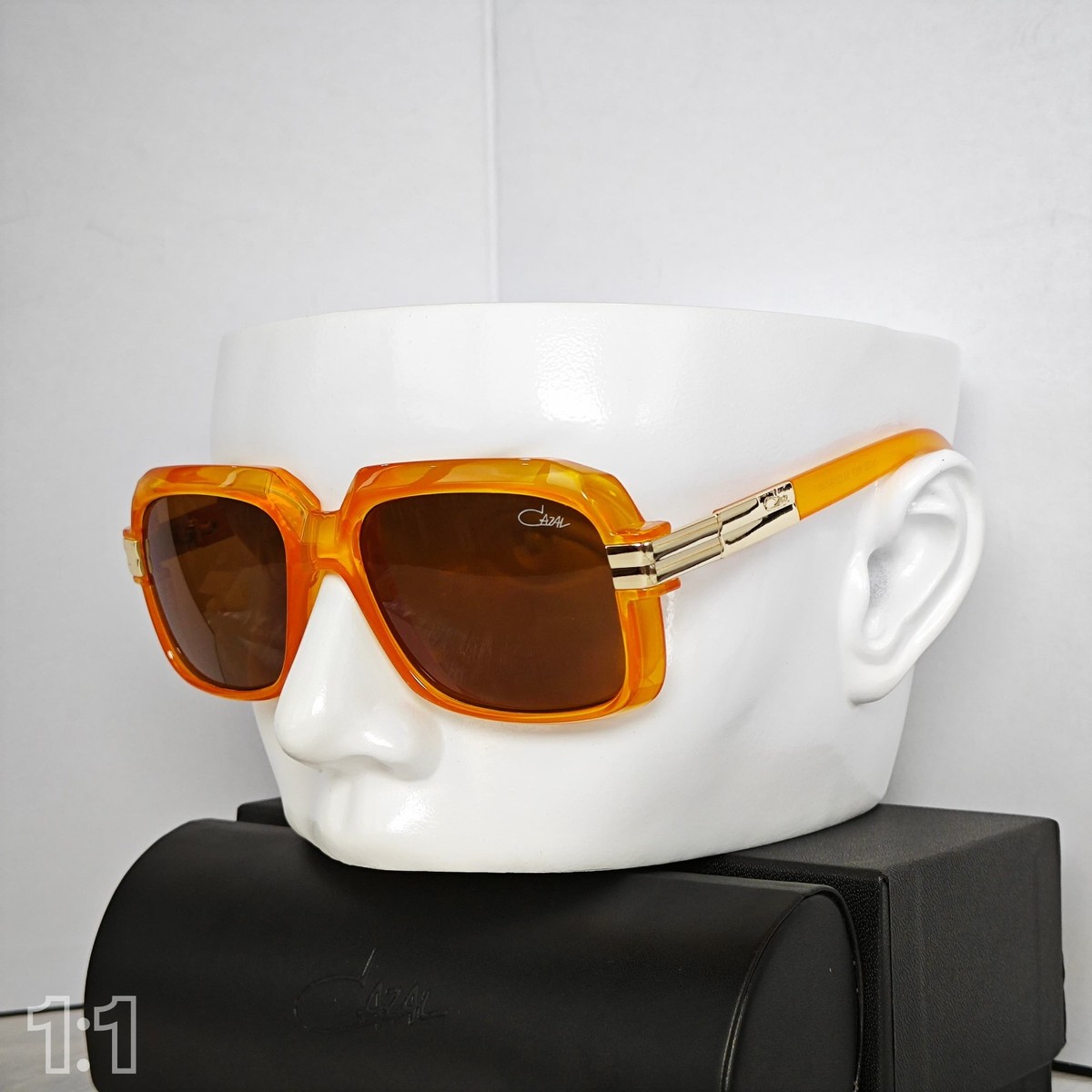 Cazal Sunglasses Orange Golden Frame Brown Lens Unisex Retro