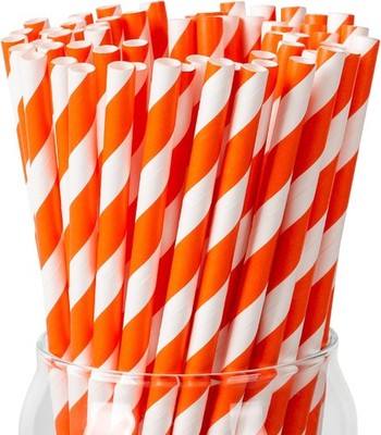 Aperol strohhalme, 100 Stück Orange weißes Streifen kompostierbar p
