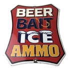 Vintage Beer Bait ICE Ammo Porcelain Sign - Bait Shop Gas Station Sign