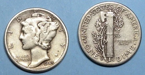 SILVER! SILVER! SILVER! 1945-D MERCURY DIME VF #MX6-34