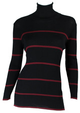 FENDI Black  Maroon Striped Print Knit Turtleneck Pullover Sweater 42