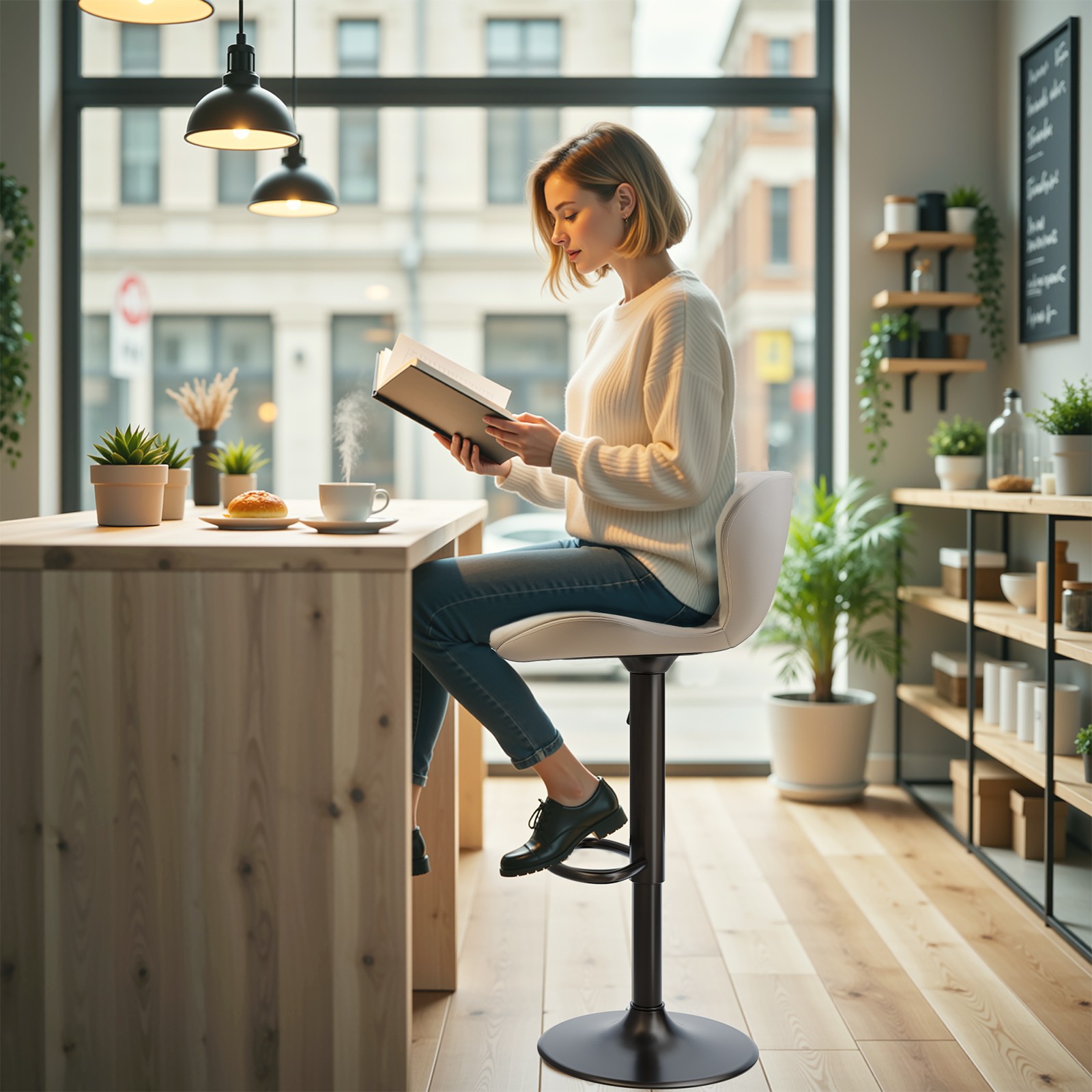 Bar Stools Set of 2/4 PU Leather Bar Stools Adjustable Swivel Kitchen stools