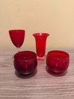 VINTAGE RUBY RED ART GLASS LOT — FENTON, MORGANTOWN & RAINBOW ART GLASS 4 PIECE