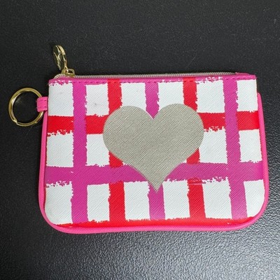 Dabney Lee Pink Plaid Heart Coin Purse Key Ring Pouch DL-9620 Gold Zebra Pull