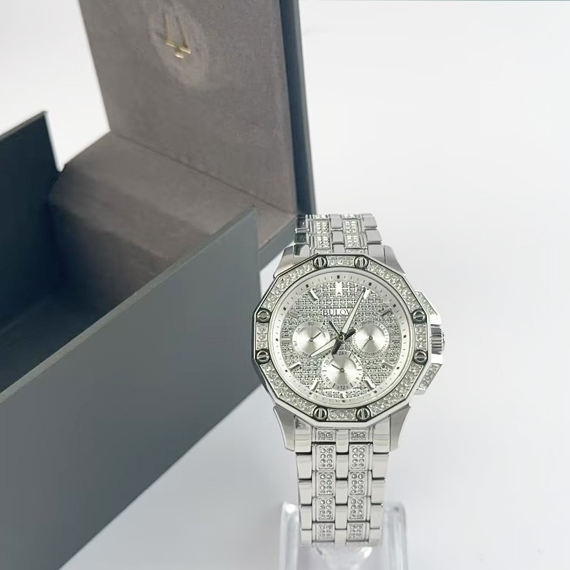 Reloj de cuarzo para hombre Bulova Octava Crystal 96C134 esfera plateada acero inoxidable
