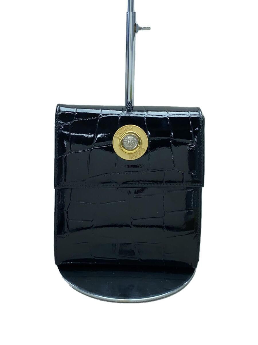GIANNI VERSACE ブラックショルダーバッグ クロコ型押し ラ メドゥーサ ミニ バッグ ブラック,ゴールド