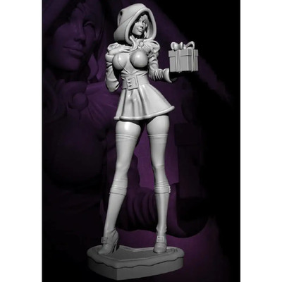 1/24 3D Print Model Kit Beautiful Girl Santa Little Red Riding Hood Unpainted