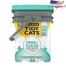Low Dust Clumping Cat Litter Unscented Odor Control 35 lb Pail Natural Clay New
