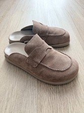 Genuine Suede Mules slip-on mule clogs Taupe/Beige with a backless design