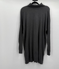 Eileen Fisher Sweater Dress Womens Medium Gray Tencel Mock Neck Long Sleeve