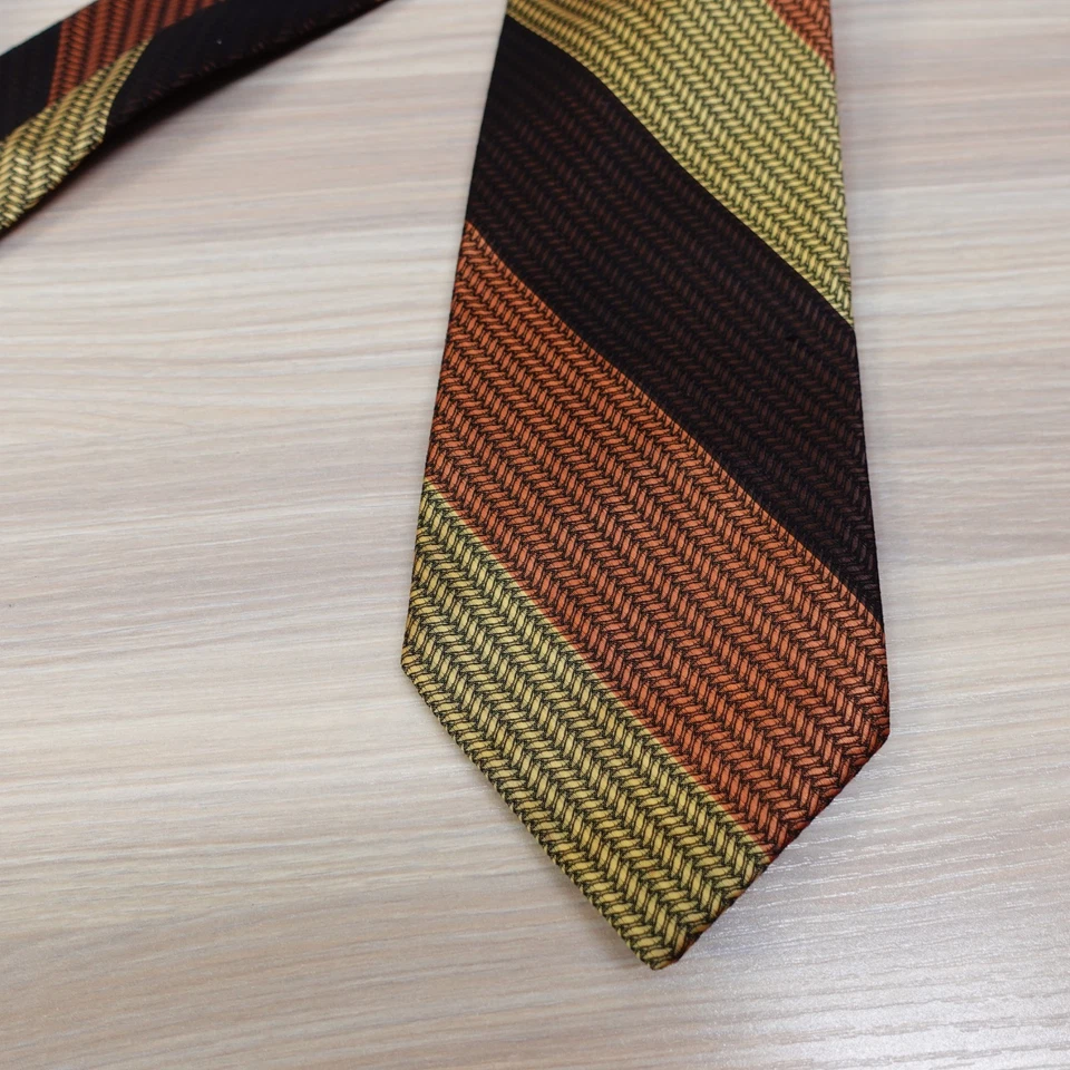 Vintage 70s Neck tie Mens Brown Colorblock Stripe Fall Foliage Textured WEMBLEY - Image 2 of 4