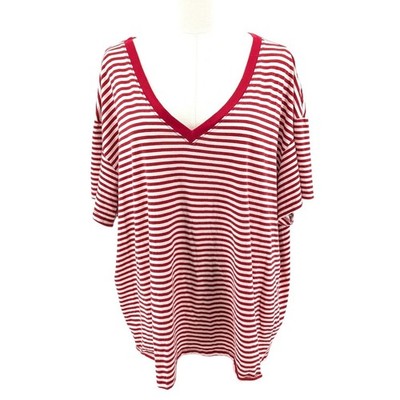 Torrid Striped V-Neck Tee Cotton Relaxed Fit Red White Size 4